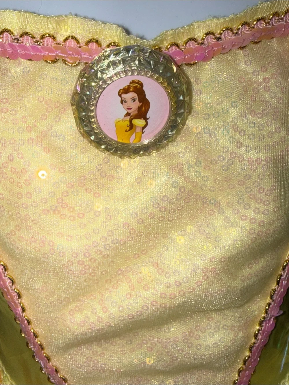 Disney Belle Yellow Princess Kids Costume with Pink Trim